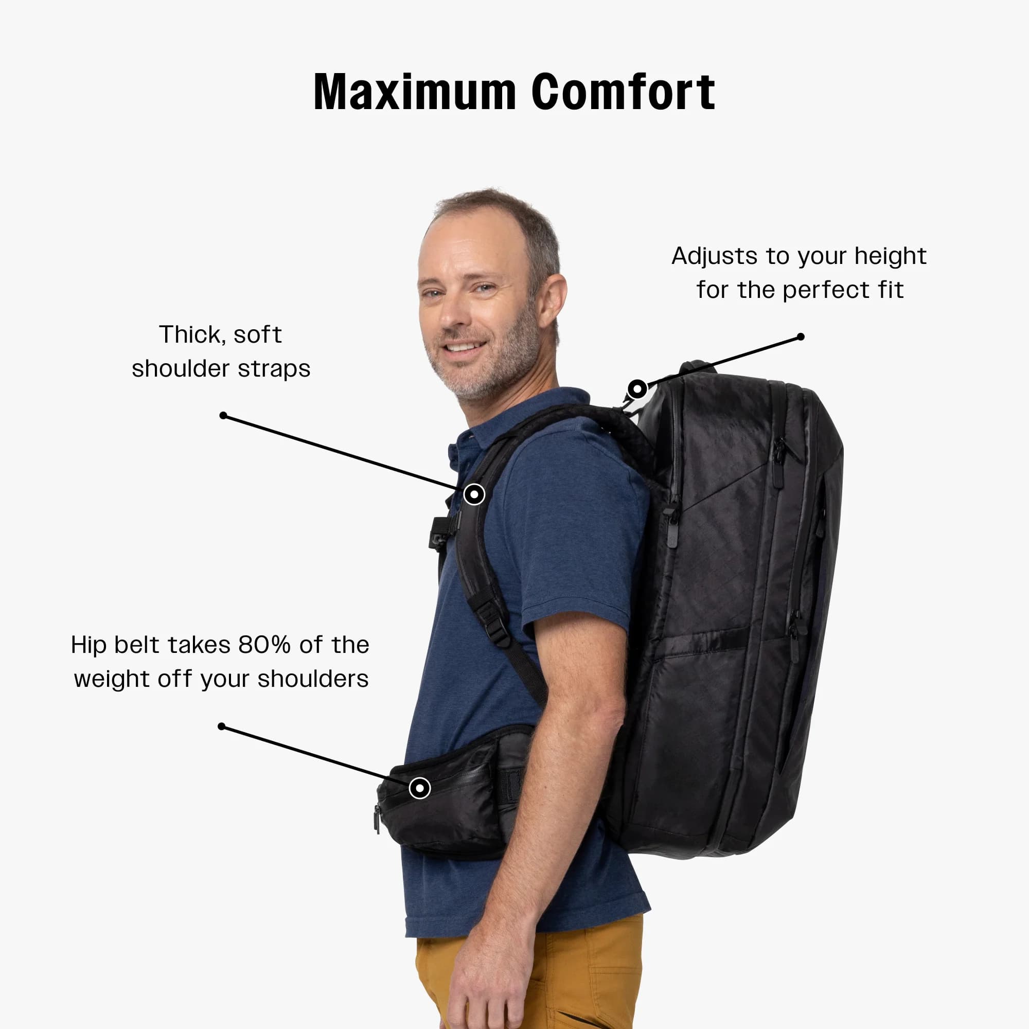 Tortuga Travel Backpack Pro showing hip belt